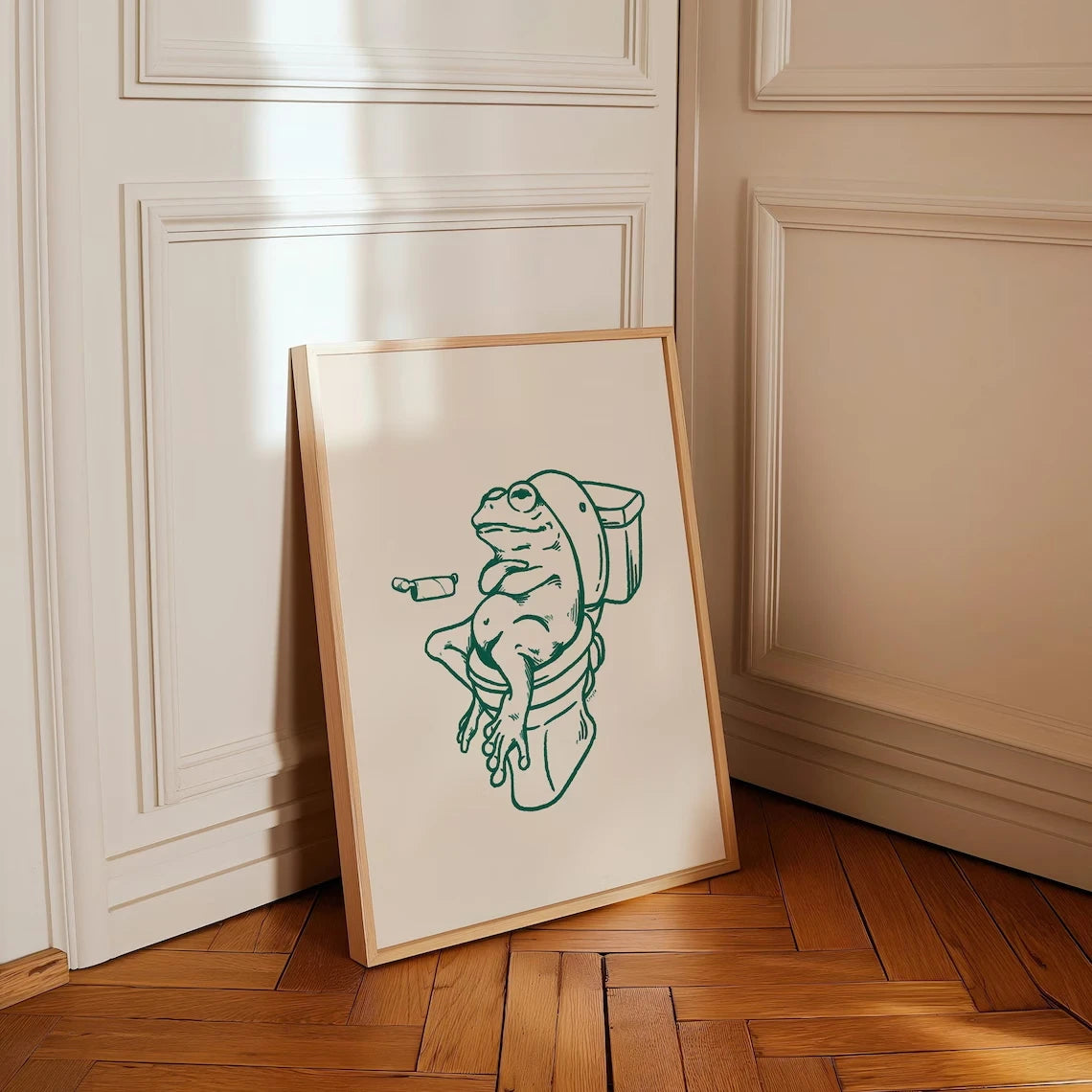 Framed Prints Wall Art Frog On Toilet Green